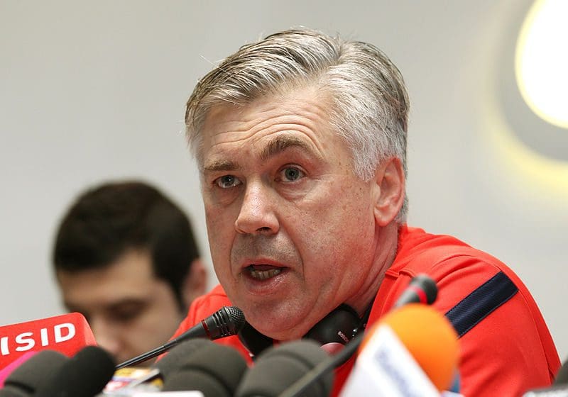 Paris St. Germain coach Carlo Ancelotti attends a Press conference in Doha.